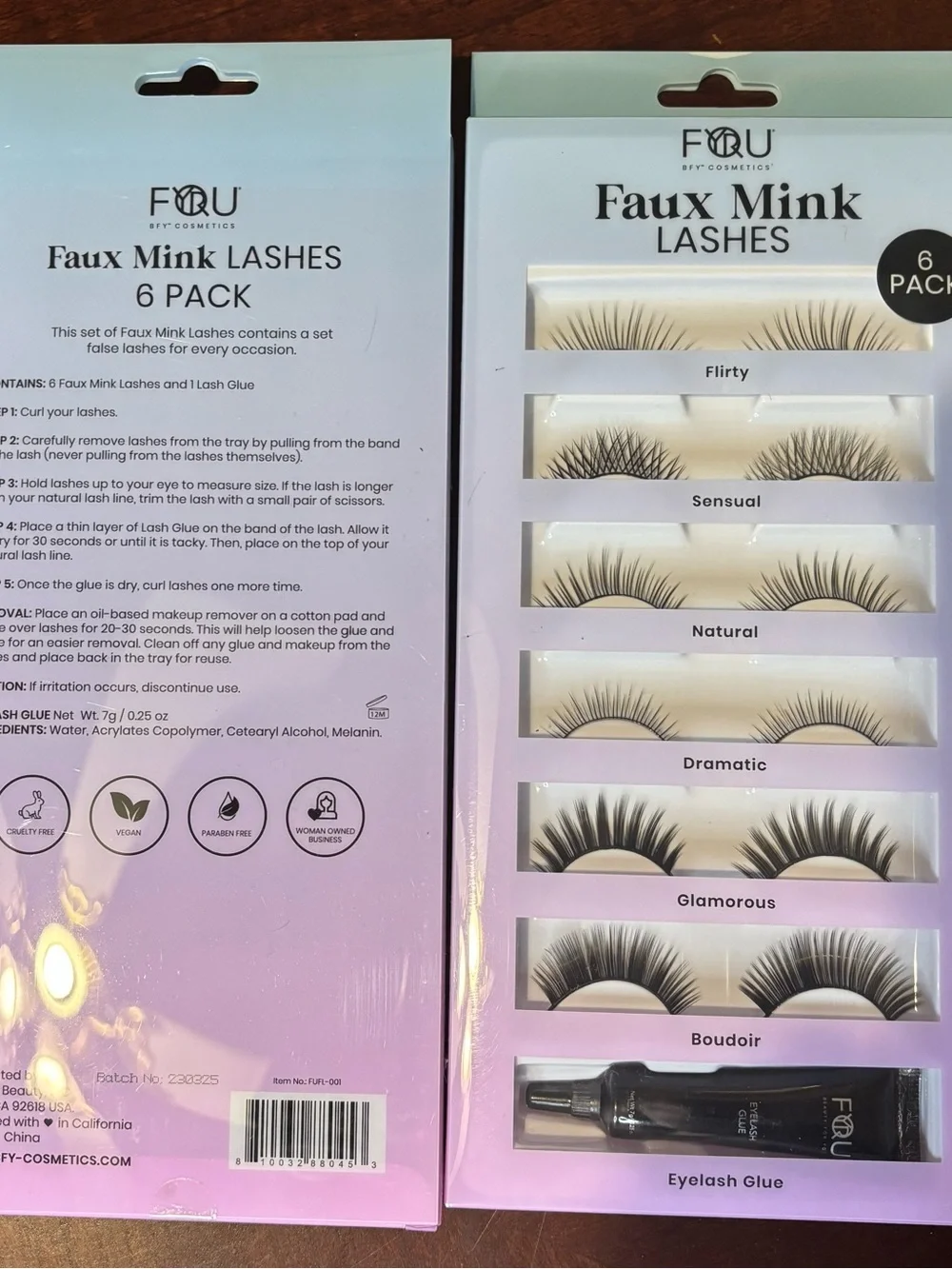 2 Packs of 6 Faux Mink Lashes with Eyelash Glue - Black